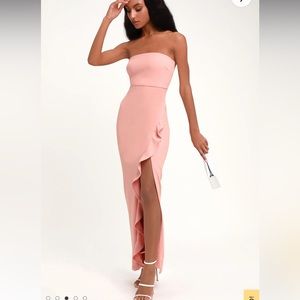 Lulus After Hours Blush Pink Strapless Ruffled Maxi Dress